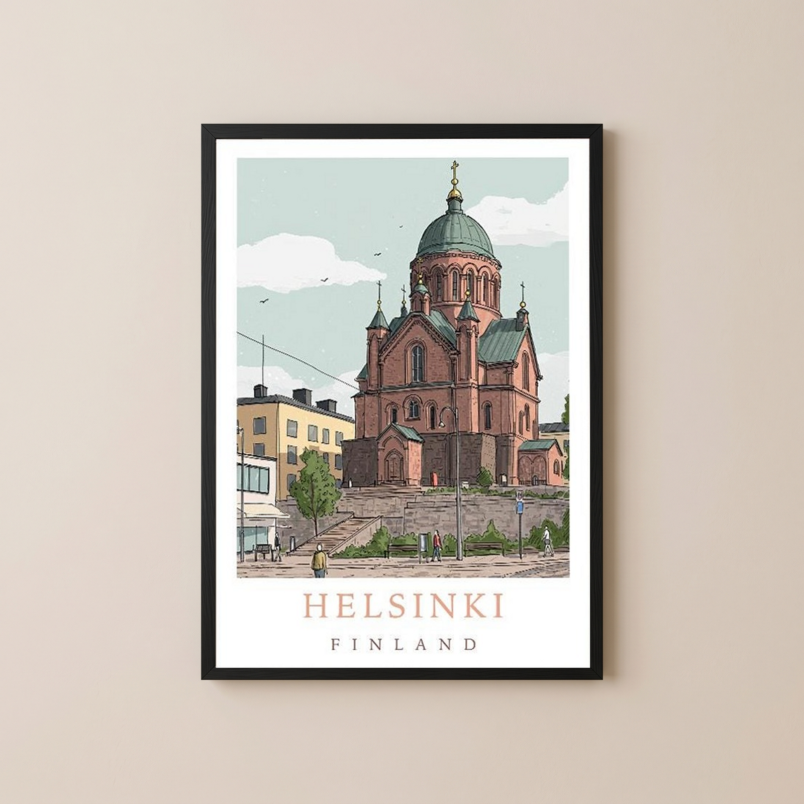 Helsinki Finland Travel Poster — Uspenski Cathedral Nordic City Print