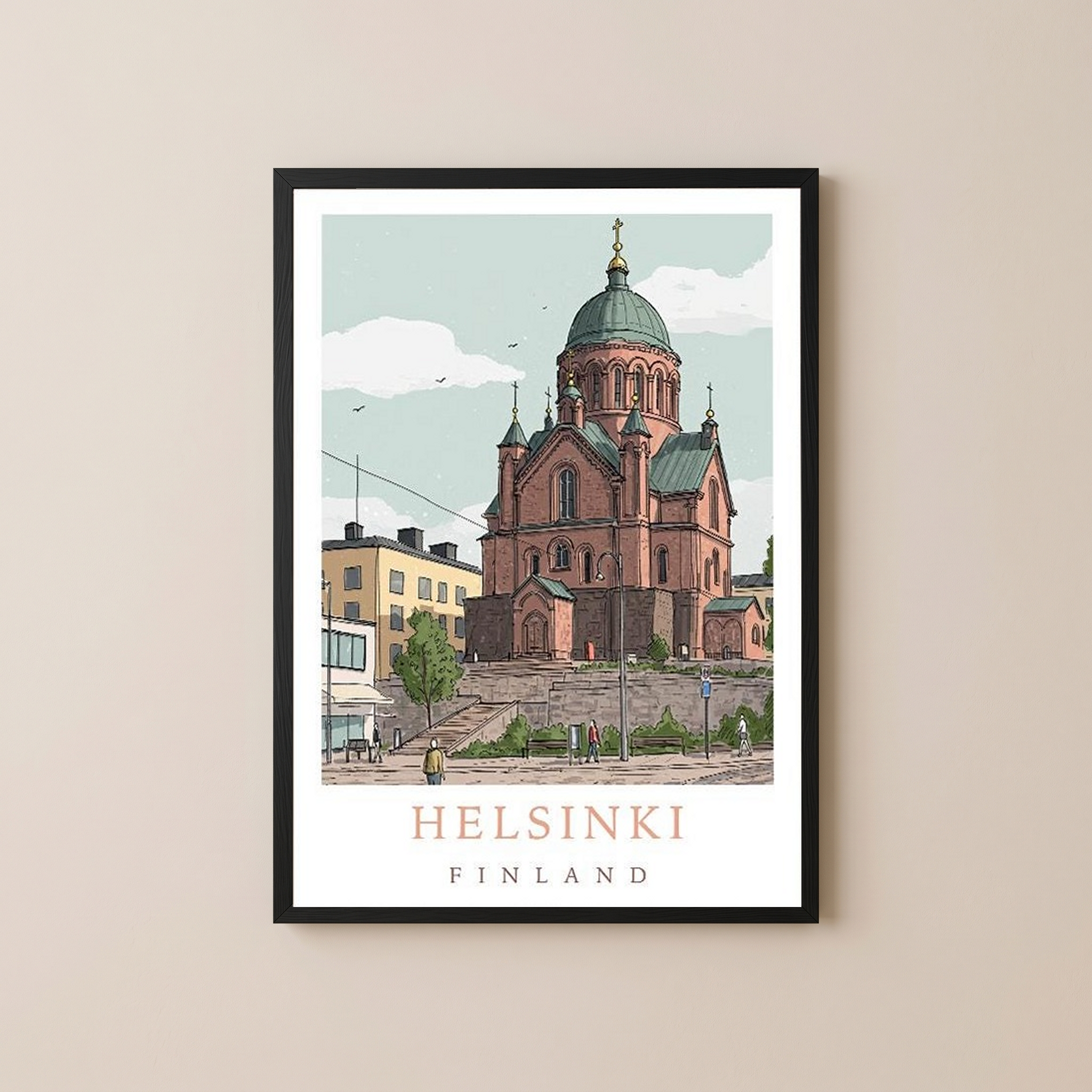 Helsinki Finland Travel Poster — Uspenski Cathedral Nordic City Print