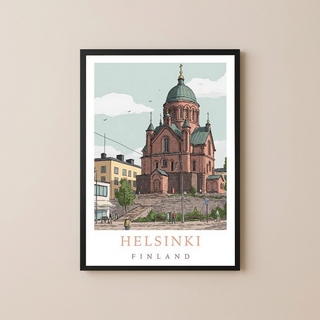 Helsinki Finland Travel Poster — Uspenski Cathedral Nordic City Print