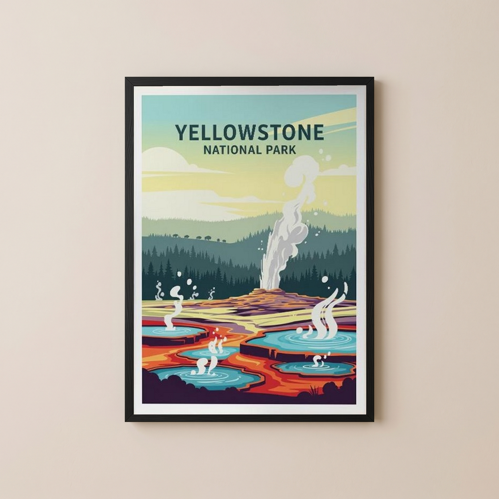 Yellowstone National Park Poster — Vintage Old Faithful Grand Prismatic Spring Print
