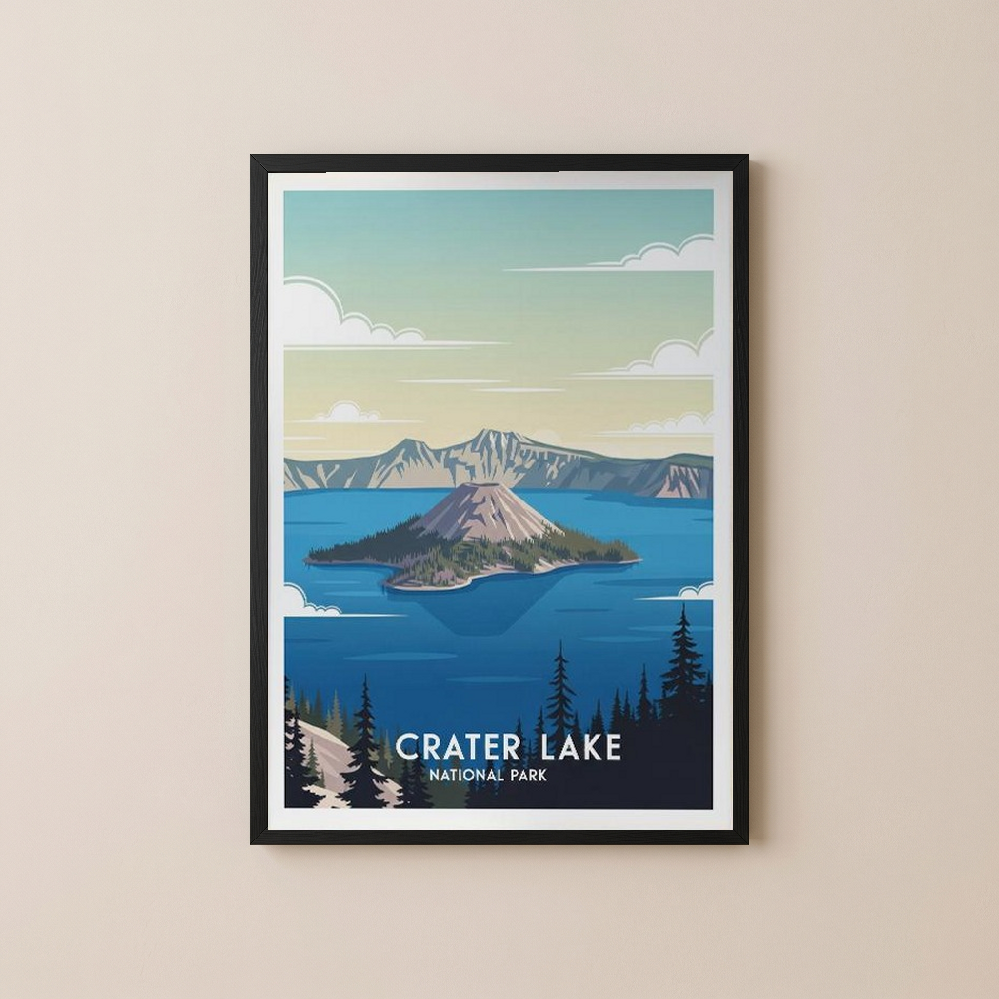 Crater Lake National Park Poster — Vintage Oregon Wizard Island Print