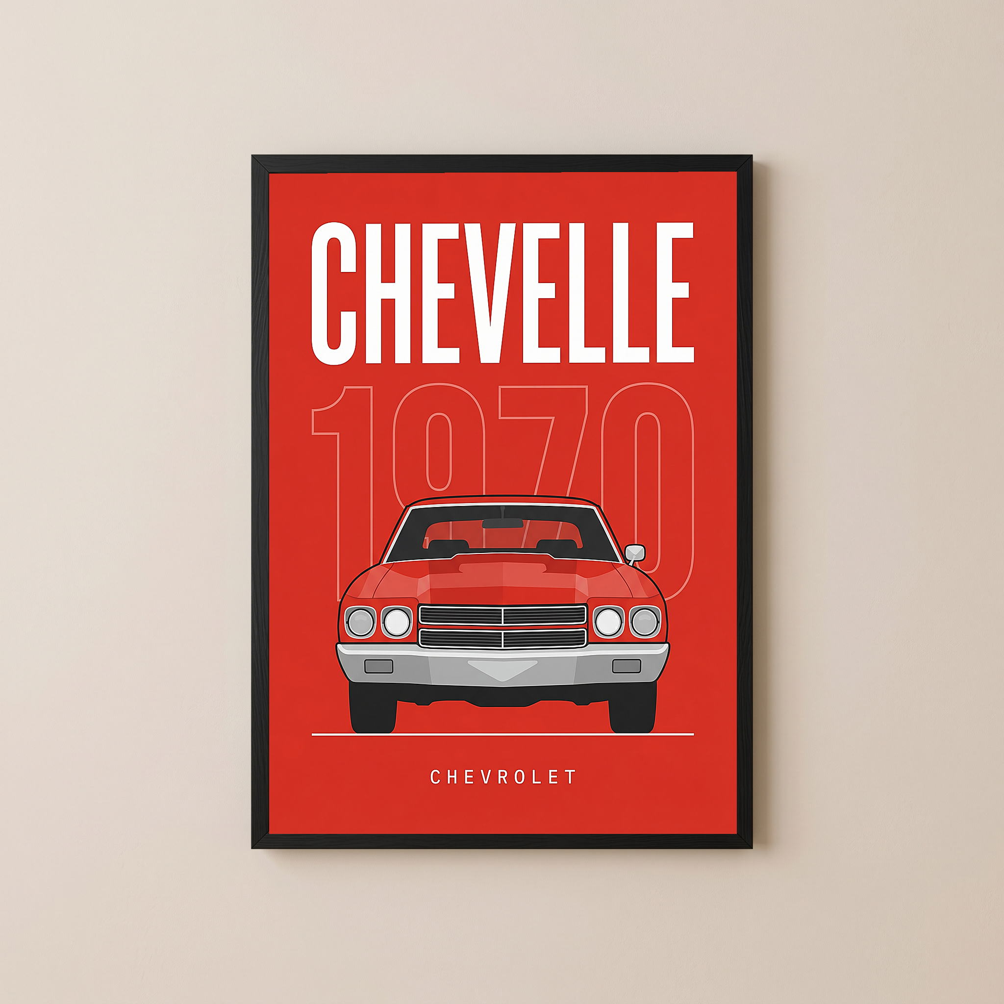 Chevrolet Chevelle 1970 Minimalist Poster — Red Muscle Car Line Art