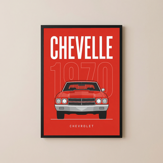 Chevrolet Chevelle 1970 Minimalist Poster — Red Muscle Car Line Art