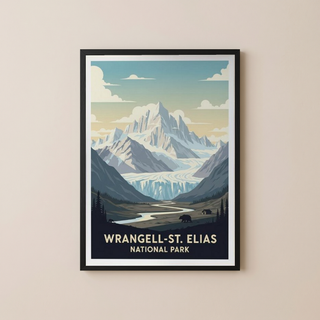 Wrangell-St. Elias National Park Poster — Vintage Alaska Glacier Mountain Bear Print