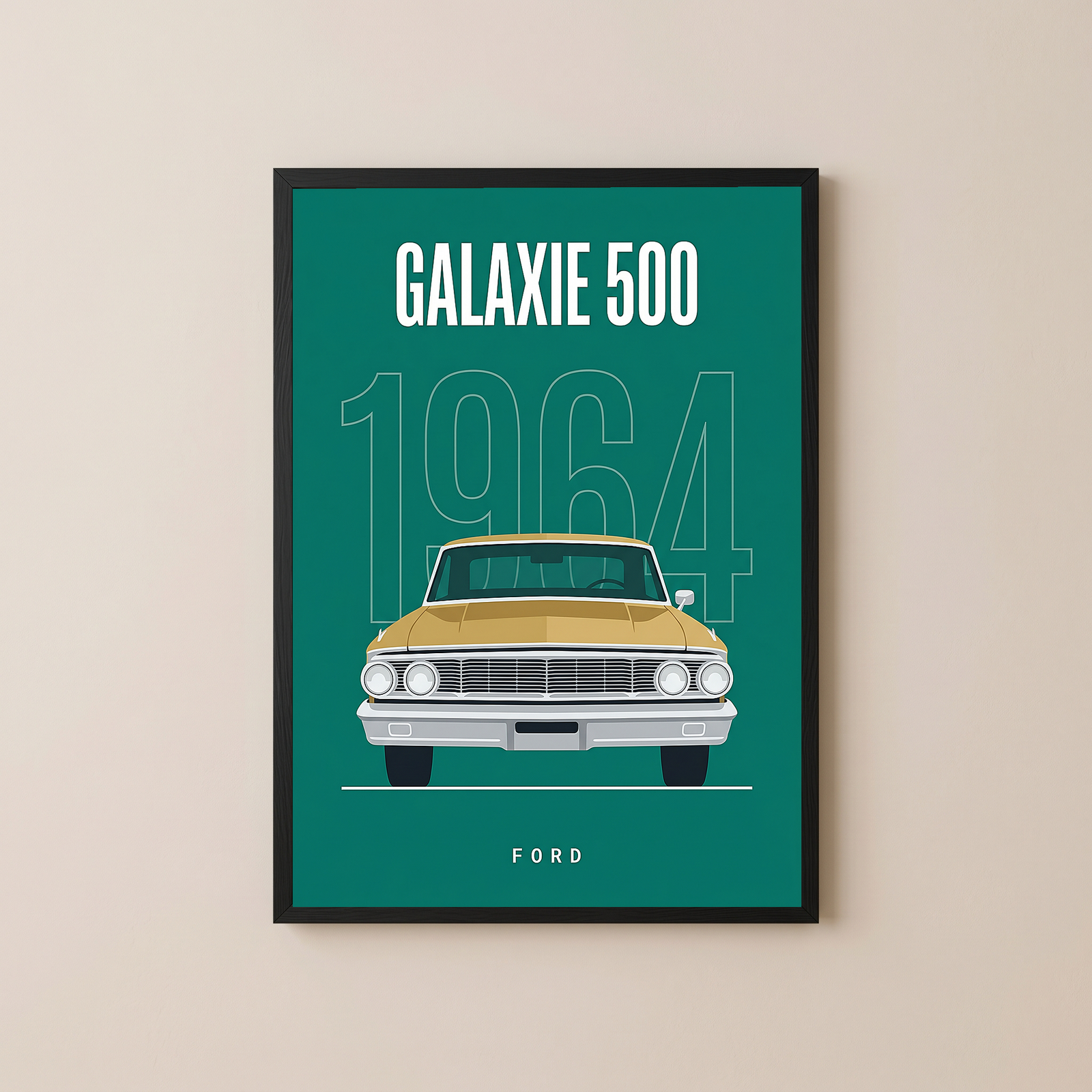 Ford Galaxie 500 1964 Minimalist Poster — Teal Full-Size Classic Line Art