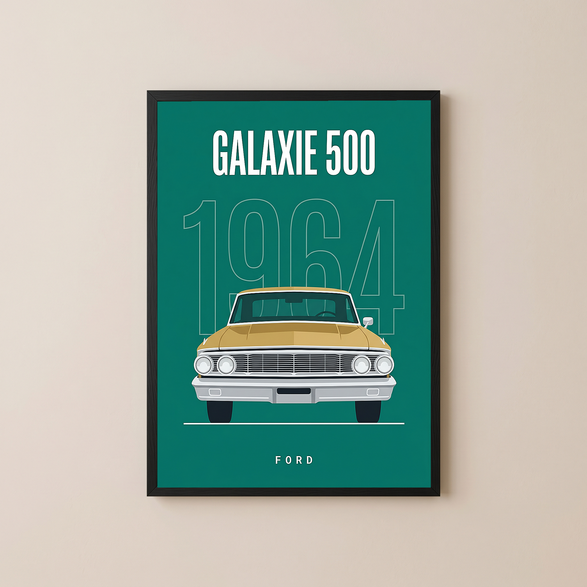 Ford Galaxie 500 1964 Minimalist Poster — Teal Full-Size Classic Line Art
