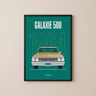 Ford Galaxie 500 1964 Minimalist Poster — Teal Full-Size Classic Line Art