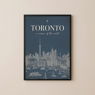 Toronto Line Art Print — Steel Navy CN Tower Skyline Harbourfront Wall Art