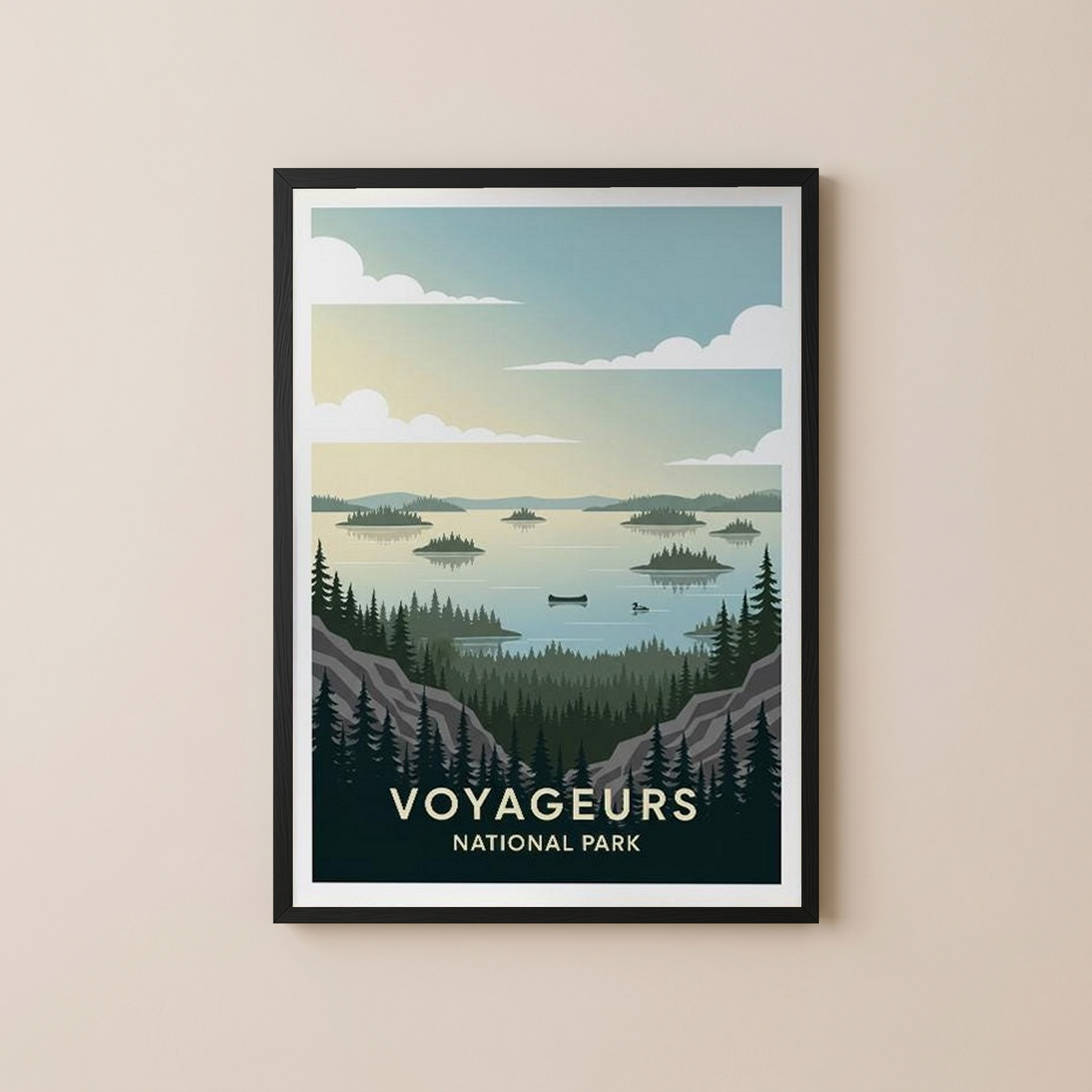 Voyageurs National Park Poster — Vintage Minnesota Canoe Lake Print