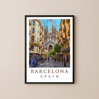 Barcelona Spain Travel Poster — Sagrada Familia Cityscape Print
