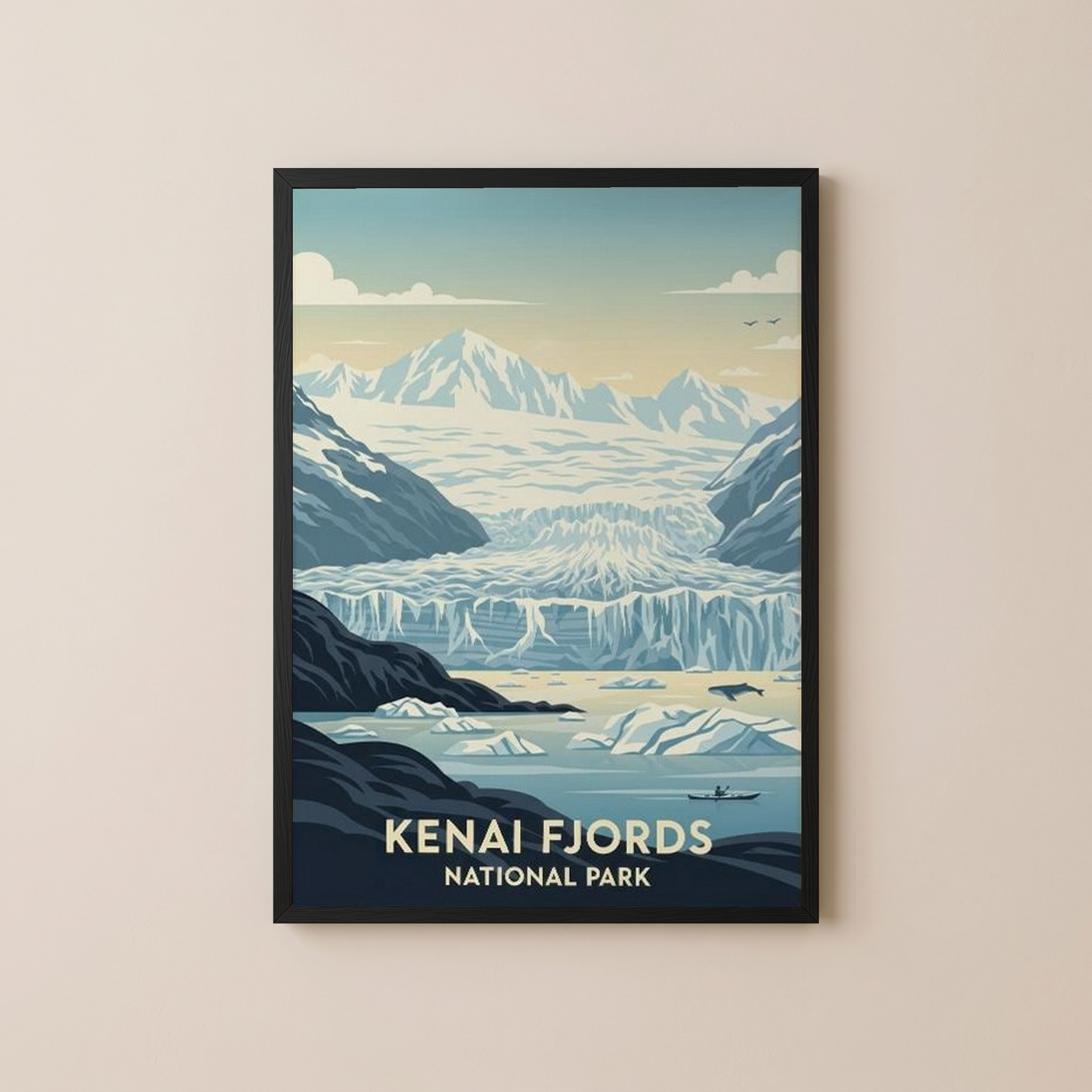 Kenai Fjords National Park Poster — Vintage Alaska Glacier Whale Kayak Print