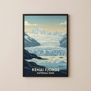 Kenai Fjords National Park Poster — Vintage Alaska Glacier Whale Kayak Print