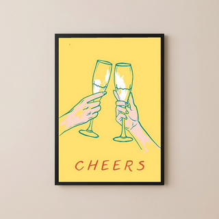 Cheers Champagne Toast Poster - Retro Cocktail Bar Cart Wall Art Print