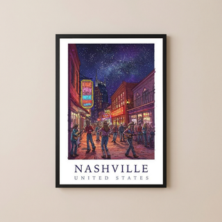 Nashville Travel Poster — Music City Broadway Honky Tonks Night Print