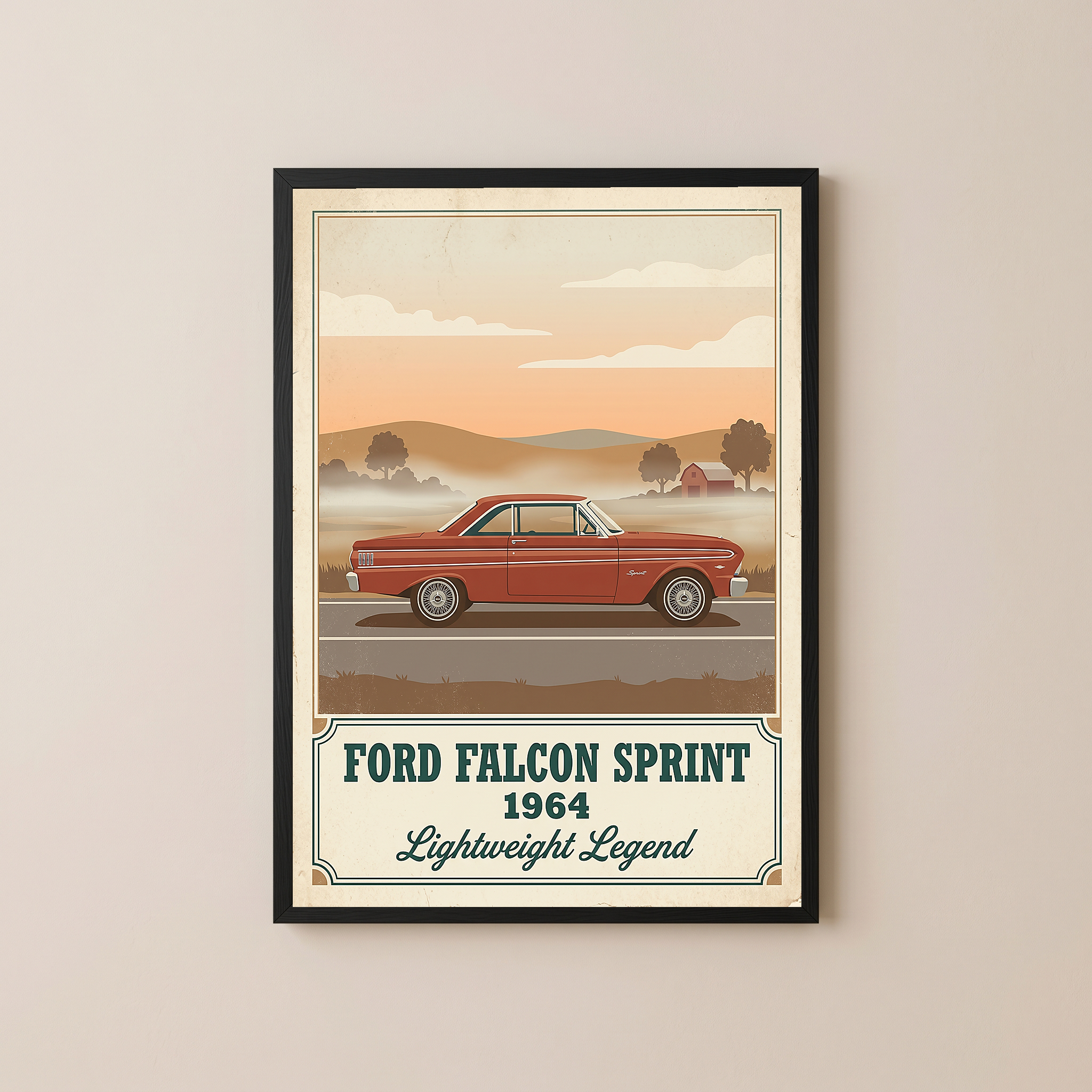 Ford Falcon Sprint 1964 Poster — Vintage Muscle Car Misty Country Road Print