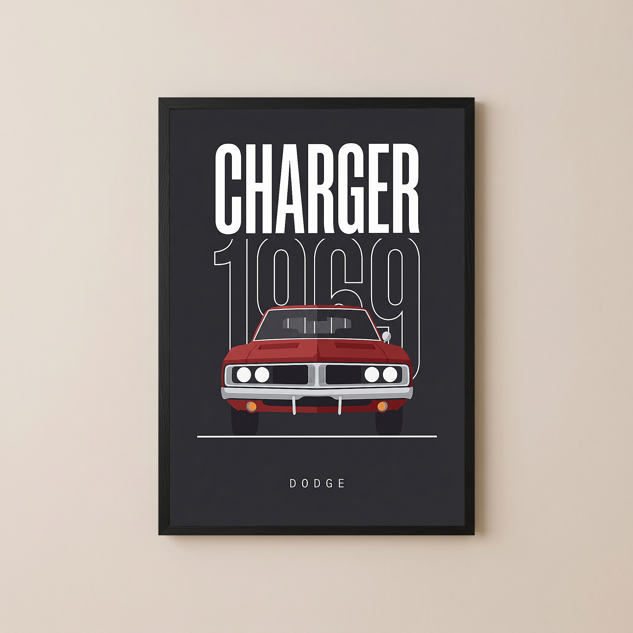 Dodge Charger 1969 V2 Charcoal Minimalist Poster — Muscle Car Line Art