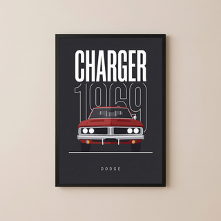 Dodge Charger 1969 V2 Charcoal Minimalist Poster — Muscle Car Line Art