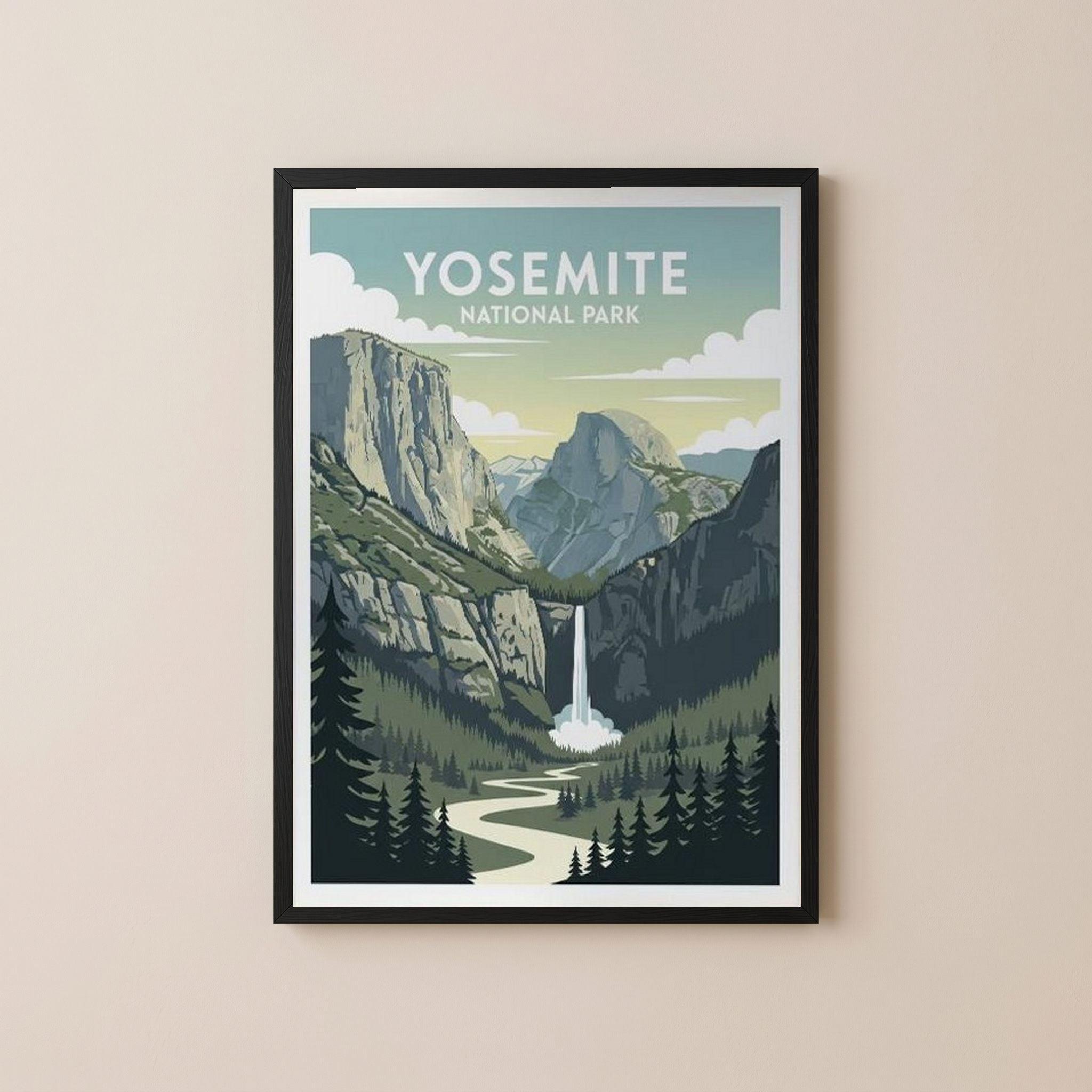 Yosemite National Park Poster — Vintage California El Capitan Half Dome Waterfall Print