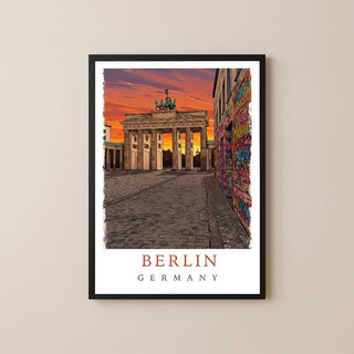 Berlin Germany Travel Poster — Brandenburg Gate Sunset Graffiti Print
