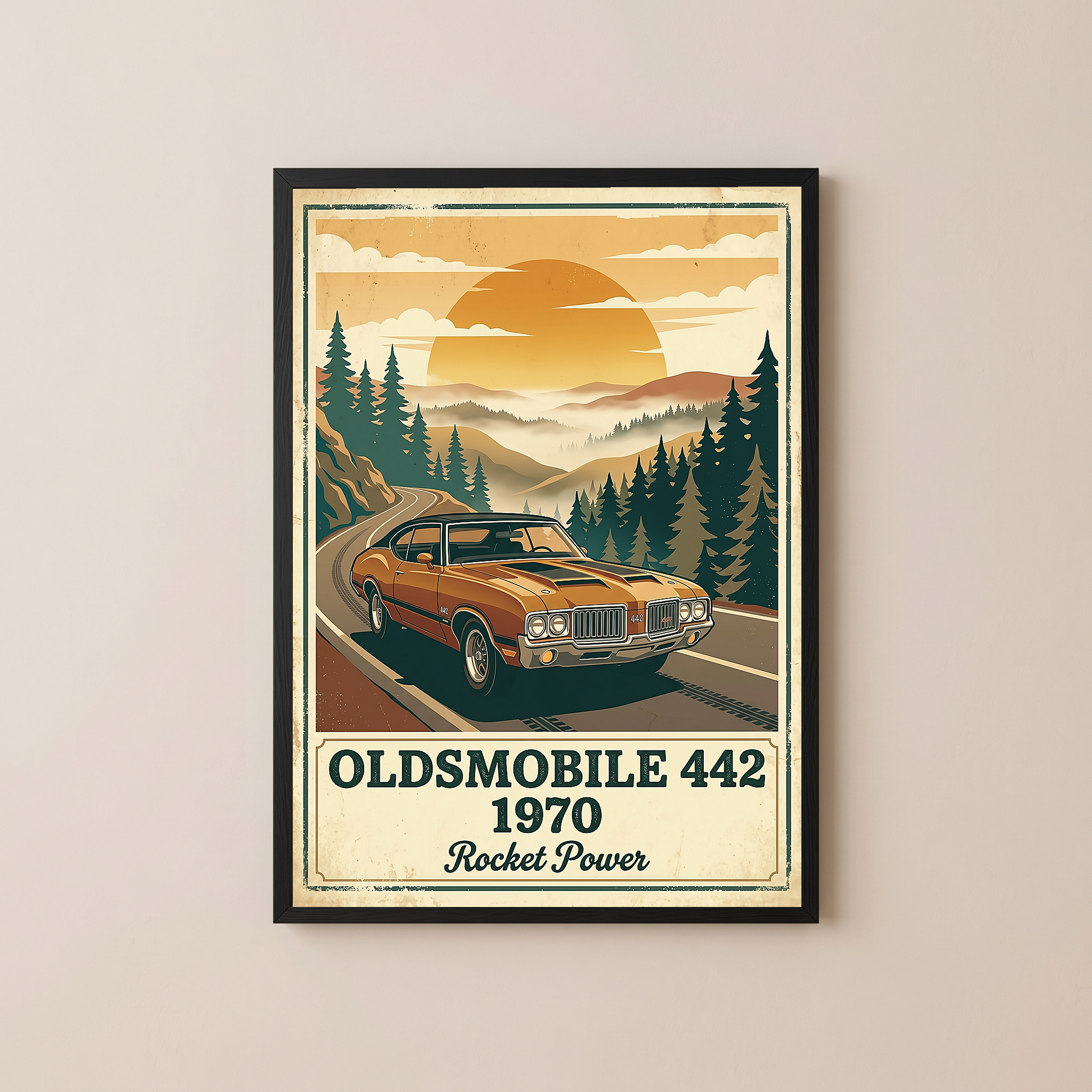 Oldsmobile 442 1970 Poster — Vintage Muscle Car Mountain Pine Print