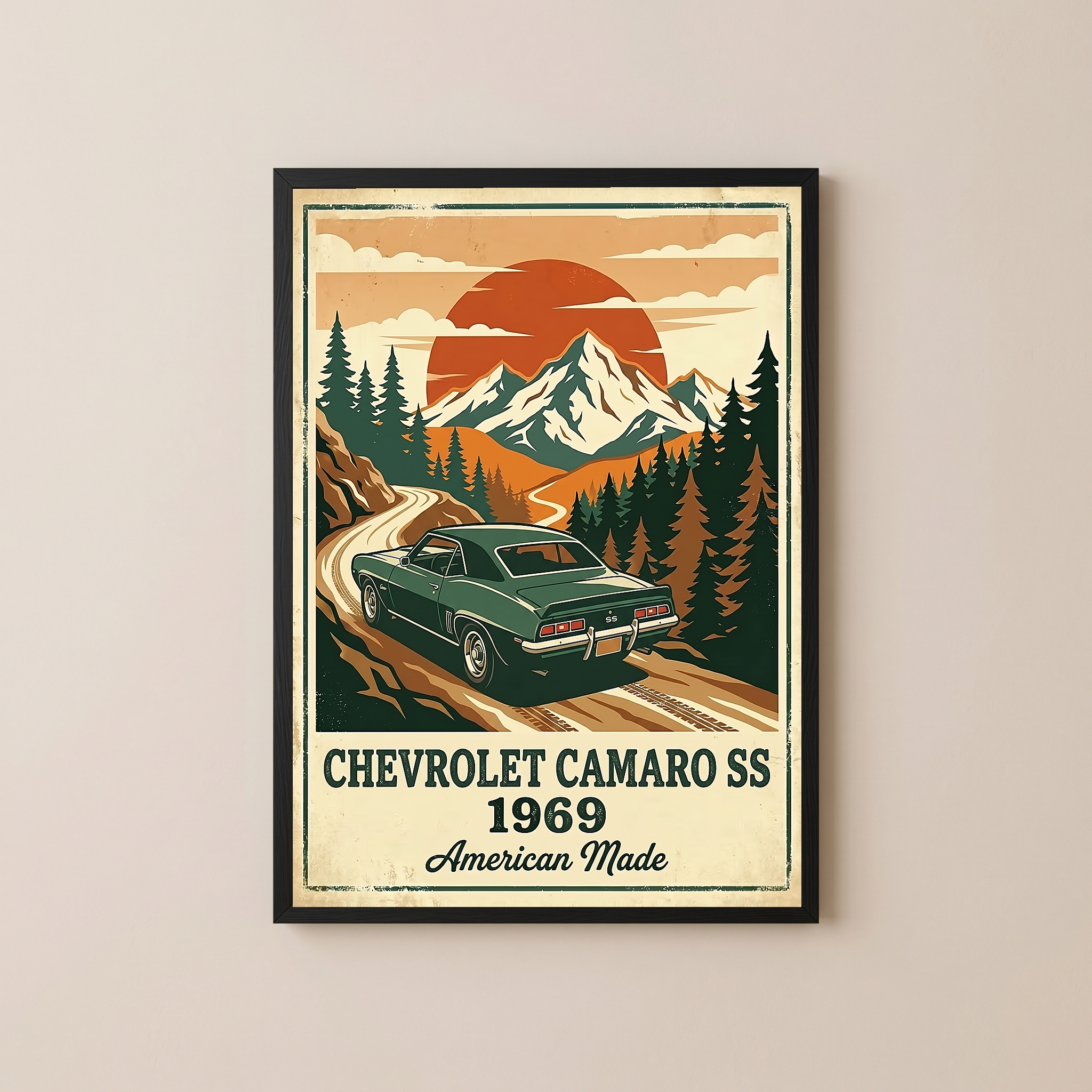 Chevrolet Camaro SS 1969 V2 Poster — Vintage Muscle Car Mountain Pine Print