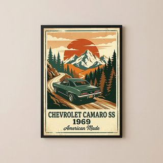 Chevrolet Camaro SS 1969 V2 Poster — Vintage Muscle Car Mountain Pine Print