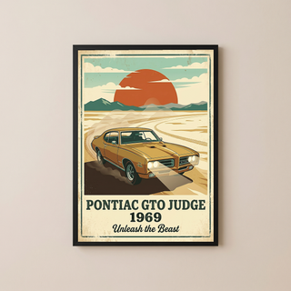 Pontiac GTO Judge 1969 V2 Poster — Vintage Muscle Car Desert Sunset Print