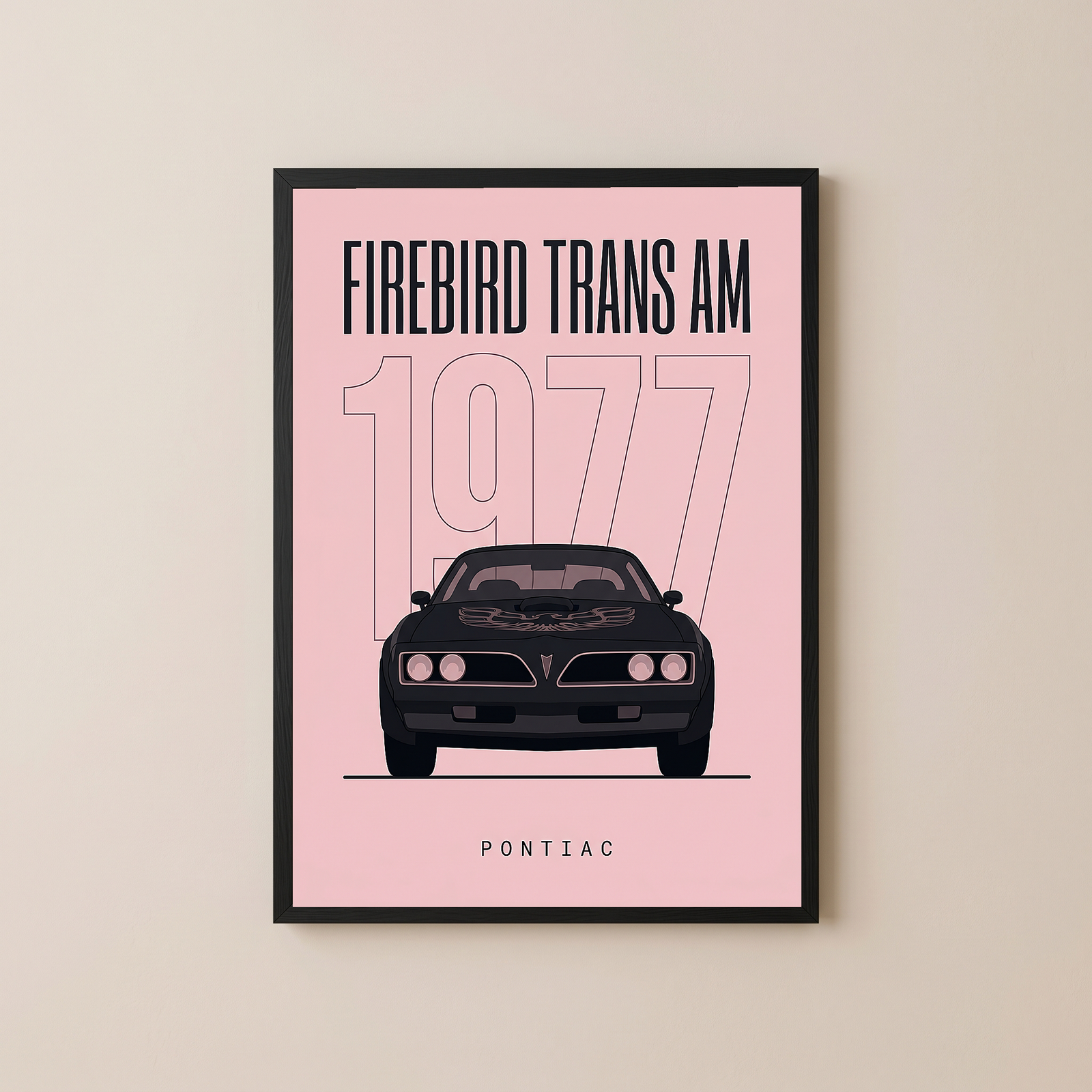 Pontiac Firebird Trans Am 1977 Minimalist Poster — Blush Pink Muscle Line Art