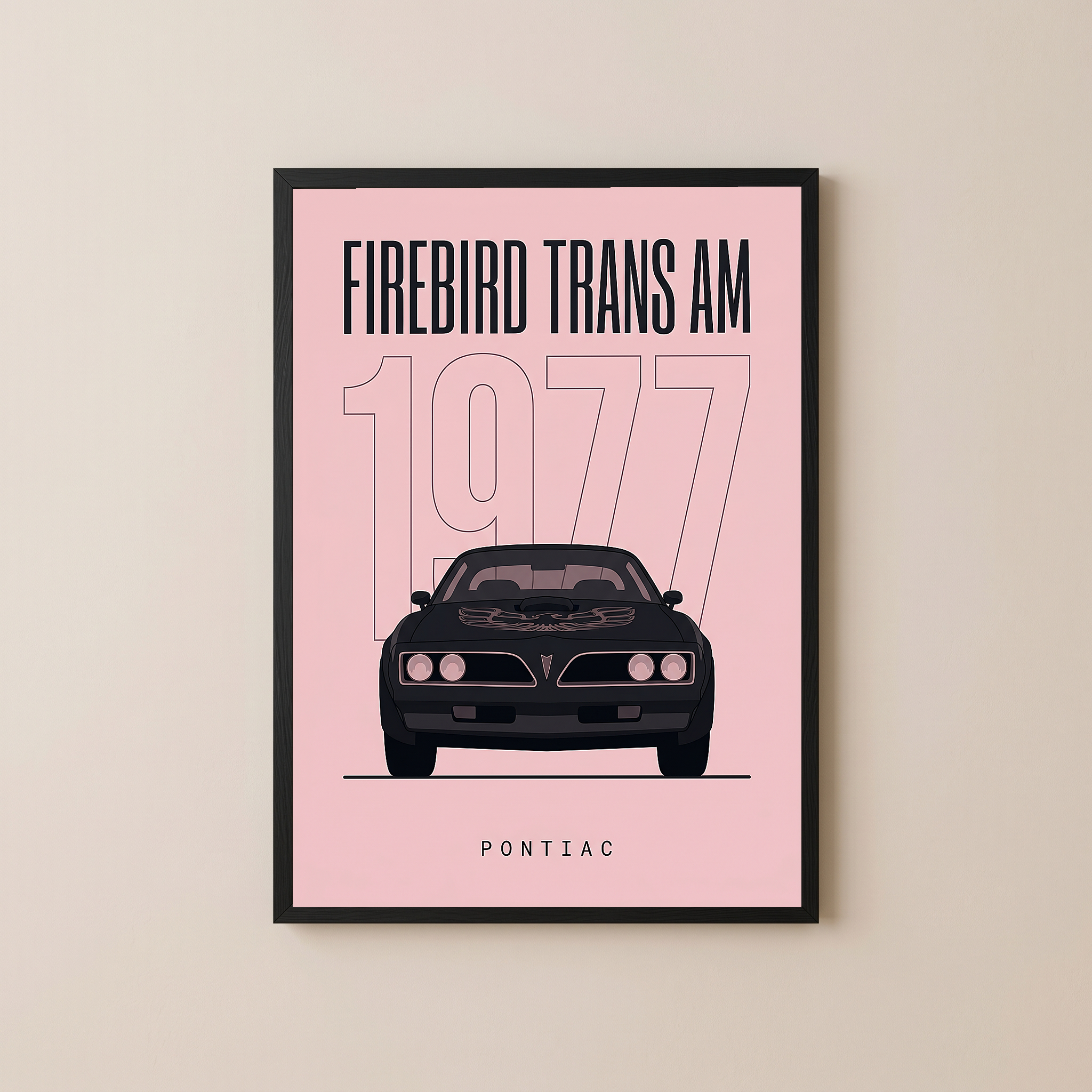 Pontiac Firebird Trans Am 1977 Minimalist Poster — Blush Pink Muscle Line Art