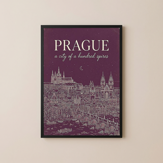 Prague Line Art Print — Plum Castle Charles Bridge Skyline Wall Art