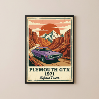 Plymouth GTX 1971 Poster — Vintage Muscle Car Red Rock Canyon Print