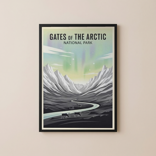 Gates of the Arctic National Park Poster — Vintage Alaska Aurora Caribou Print
