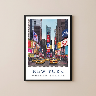 New York City Travel Poster — Times Square Yellow Cabs Iconic Print