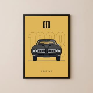 Pontiac GTO 1968 Minimalist Poster — Golden Yellow Muscle Car Line Art