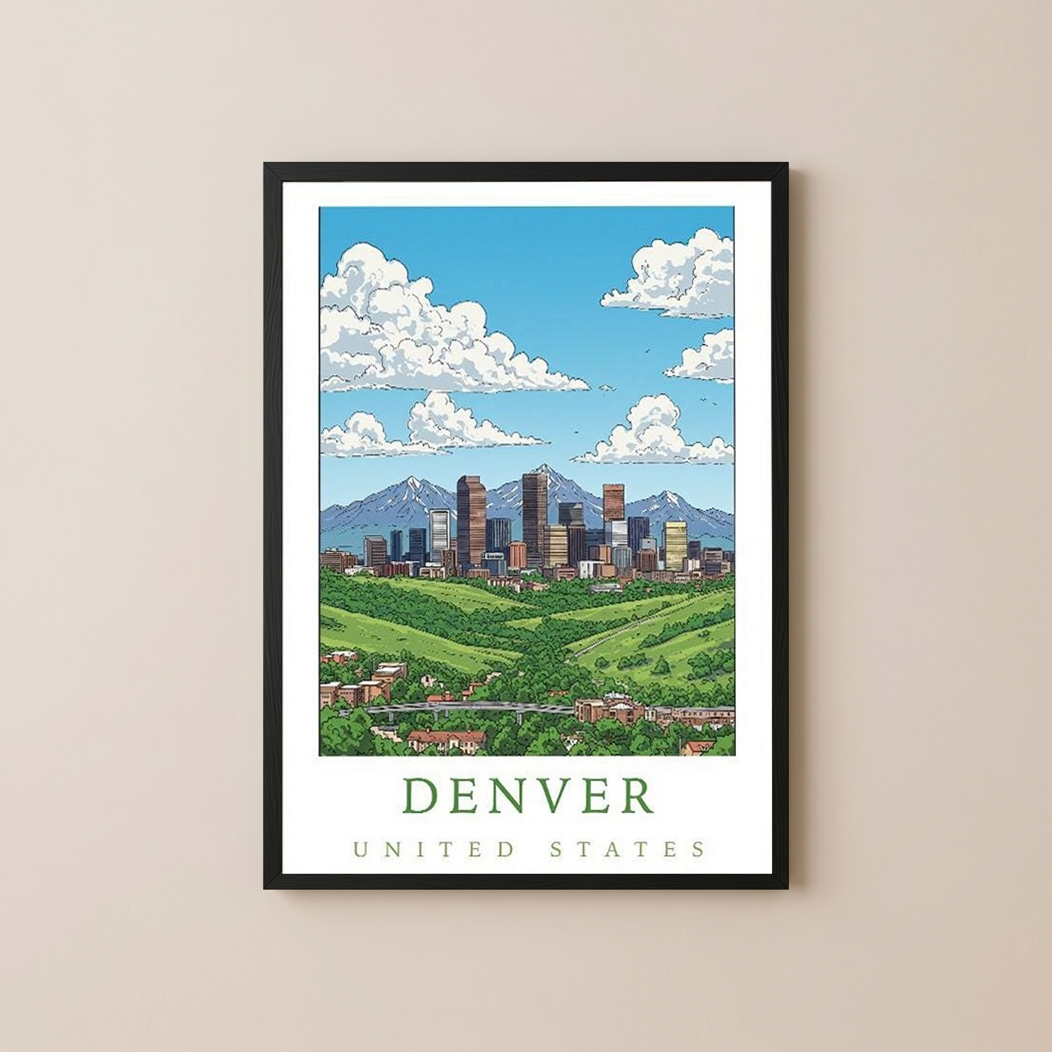 Denver Colorado Travel Poster — Rocky Mountains Mile-High Skyline Print