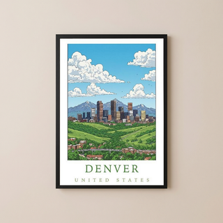 Denver Colorado Travel Poster — Rocky Mountains Mile-High Skyline Print