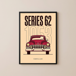 Cadillac Series 62 1953 Minimalist Poster — Cream Classic Car Line Art