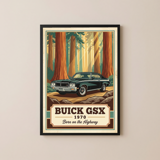 Buick GSX 1970 V2 Poster — Vintage Muscle Redwood Forest Light Beam Print