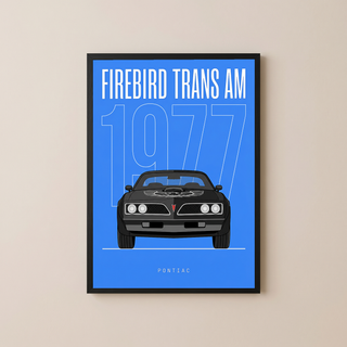 Pontiac Firebird Trans Am 1977 V2 Royal Blue Minimalist Poster — Bandit Muscle Line Art