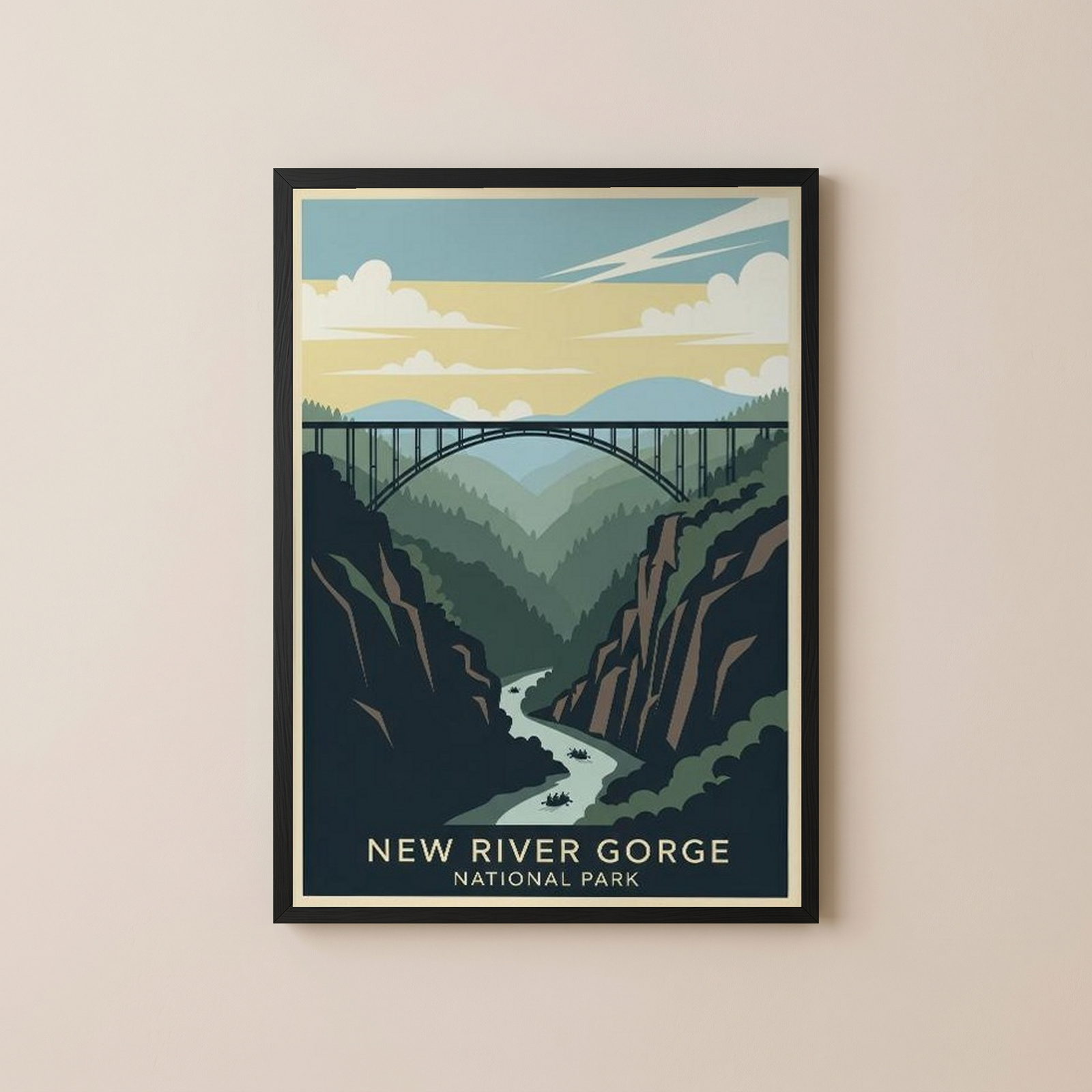 New River Gorge National Park Poster — Vintage West Virginia Bridge Whitewater Print