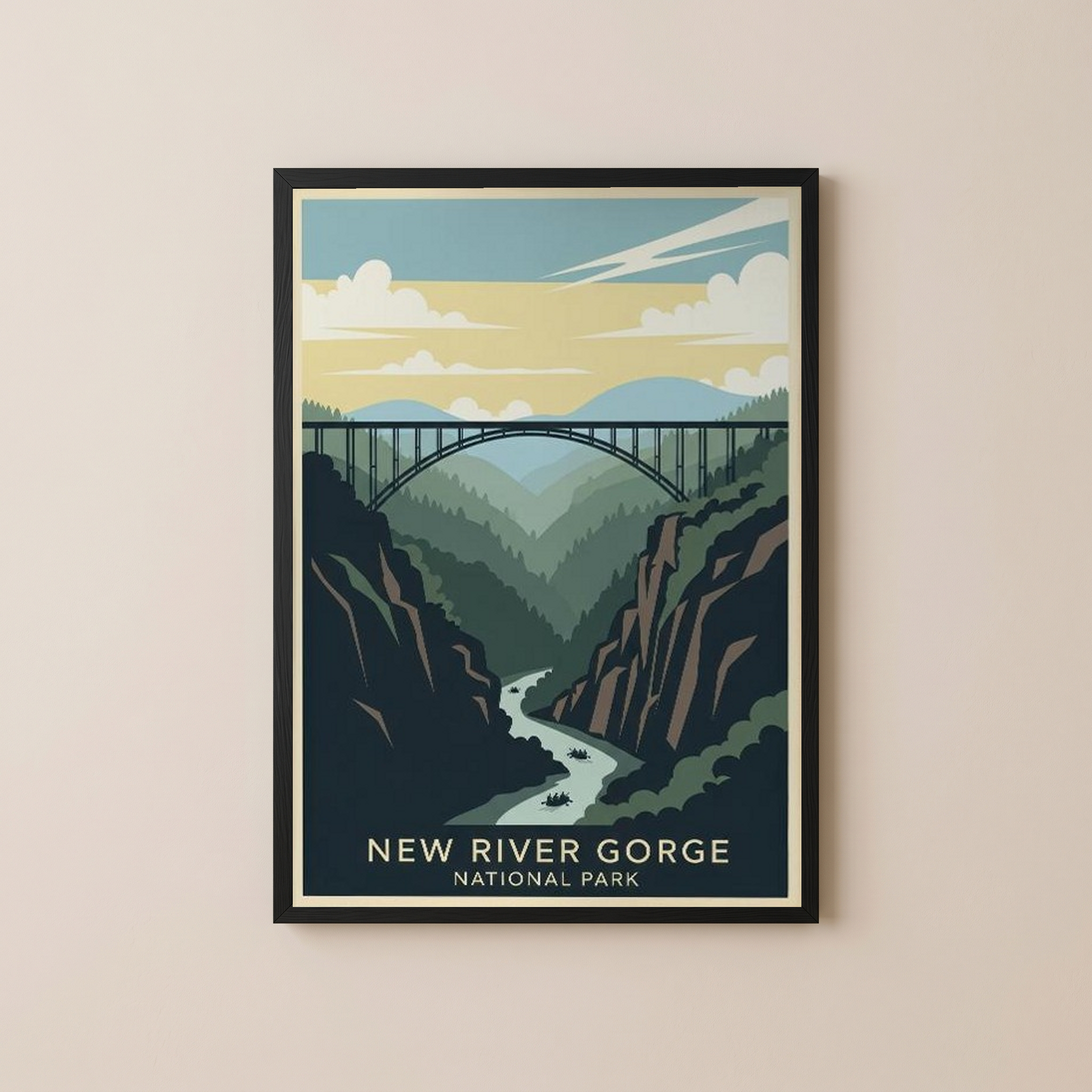 New River Gorge National Park Poster — Vintage West Virginia Bridge Whitewater Print