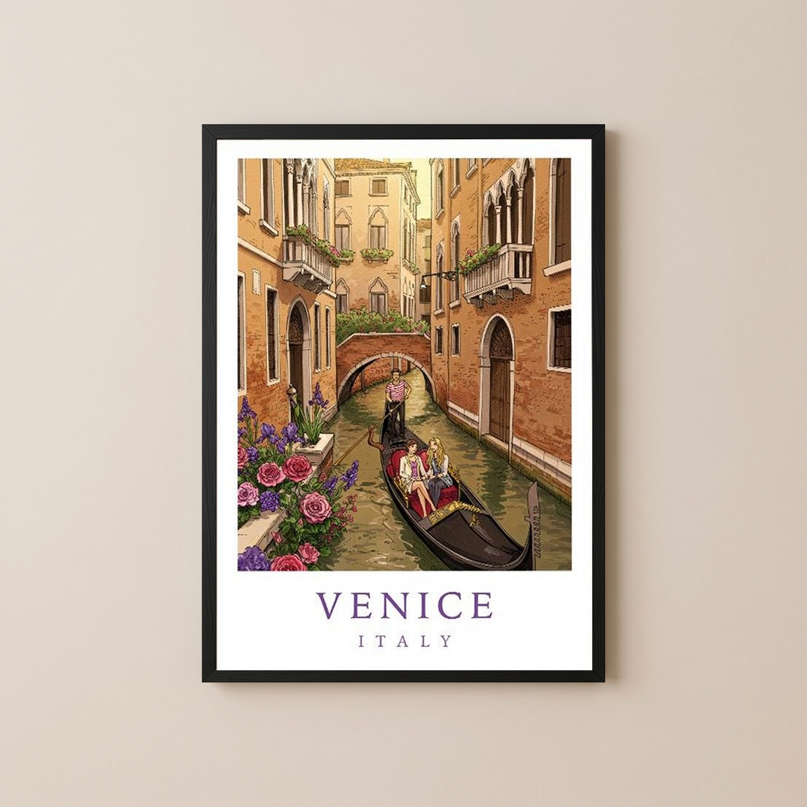 Venice Italy Travel Poster — Gondola Canal Romantic Wall Art Print