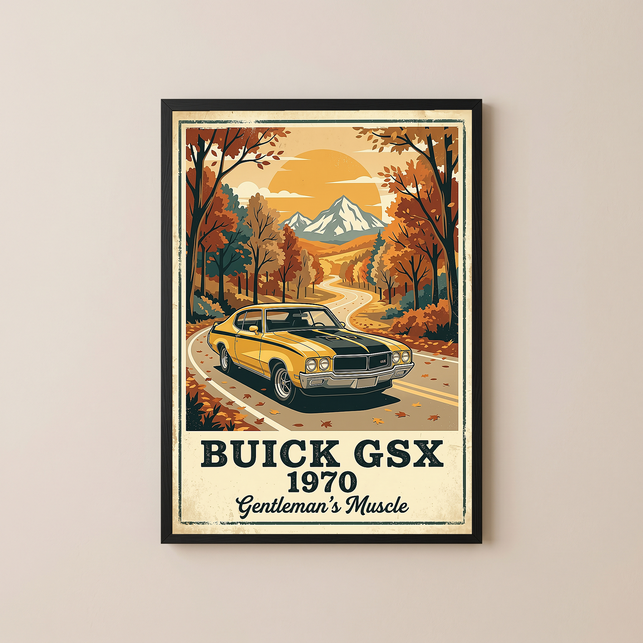 Buick GSX 1970 Poster — Vintage Muscle Car Fall Mountain Road Print