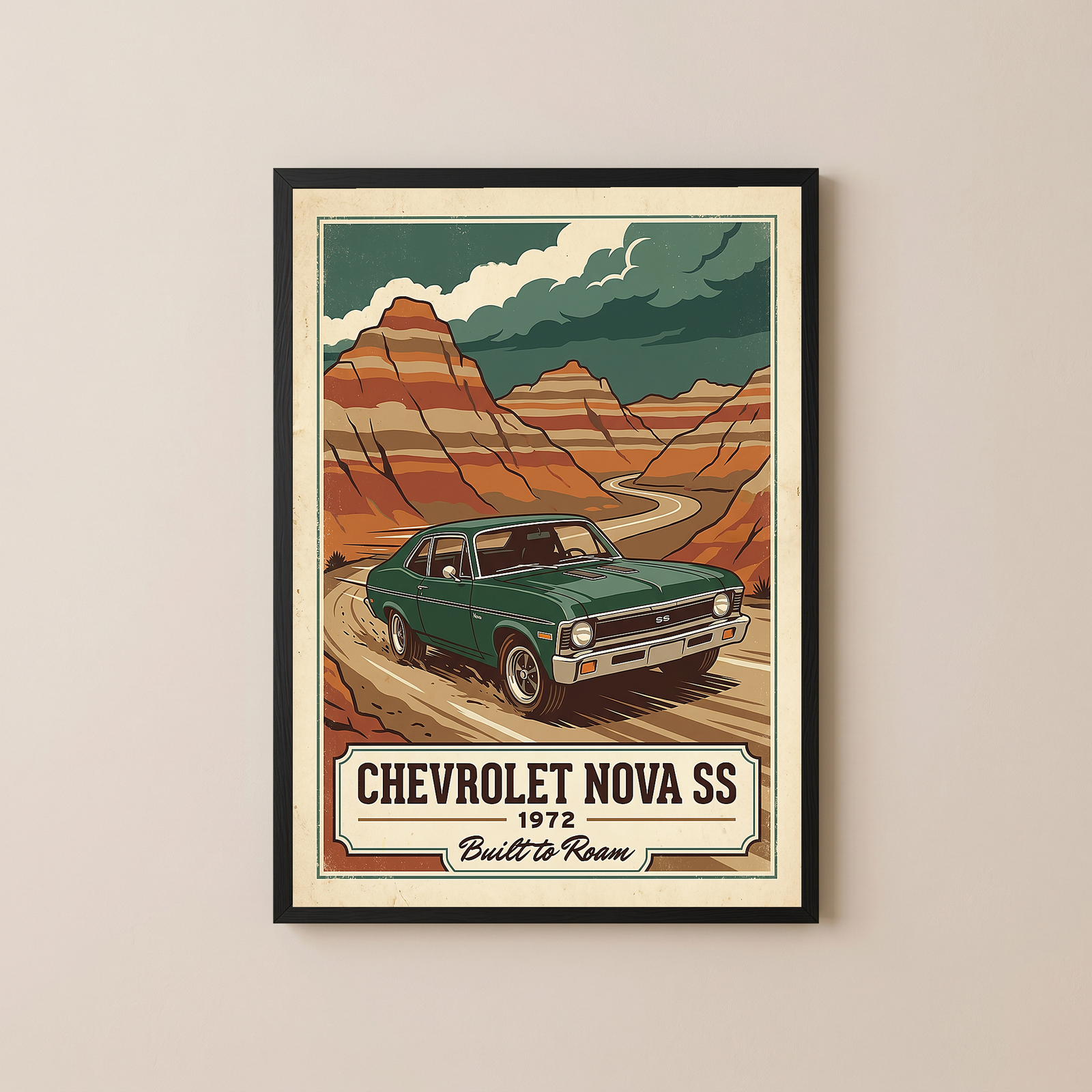 Chevrolet Nova SS 1972 V3 Poster — Vintage Muscle Badlands Canyon Print
