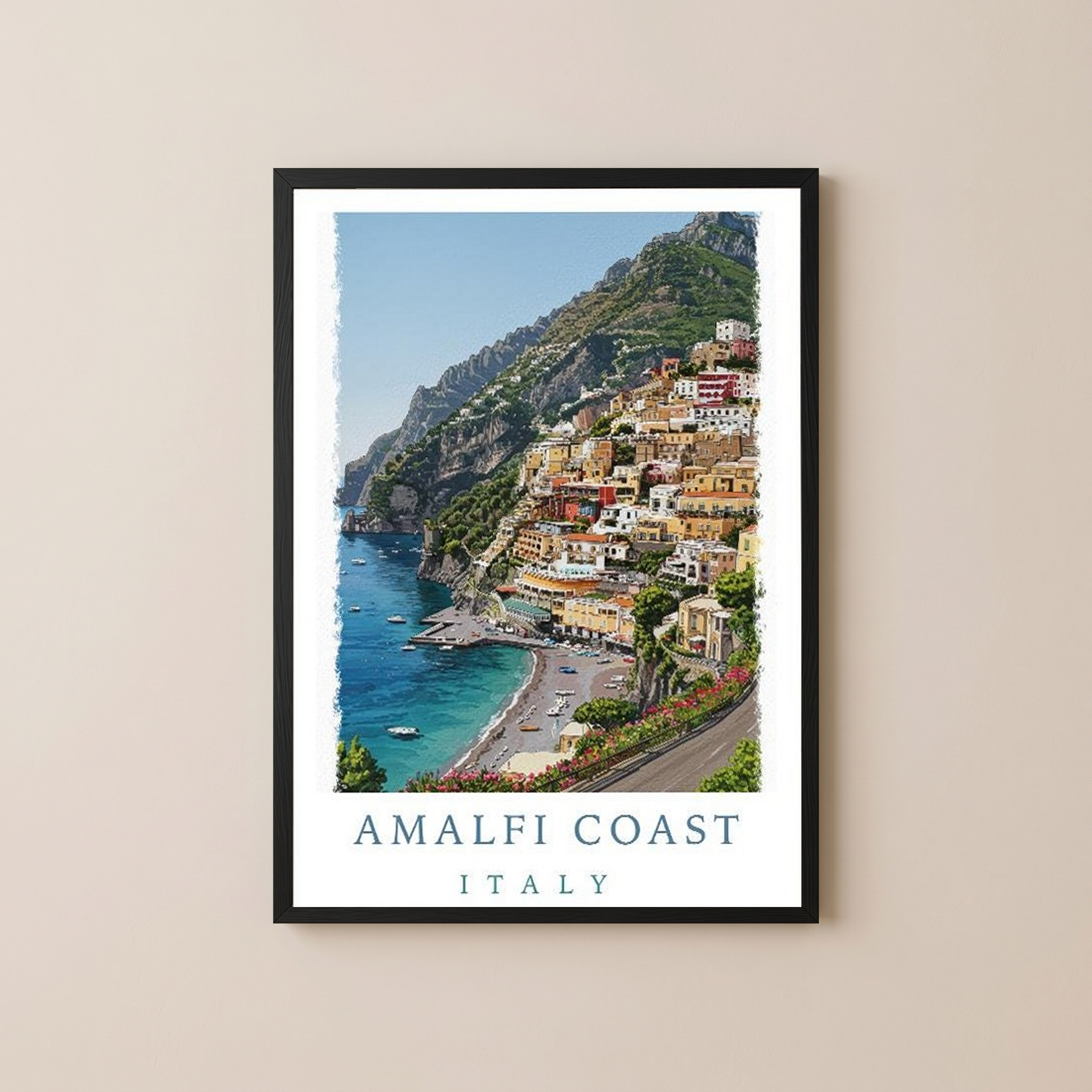 Amalfi Coast Italy Travel Poster — Positano Cliffside Village Print