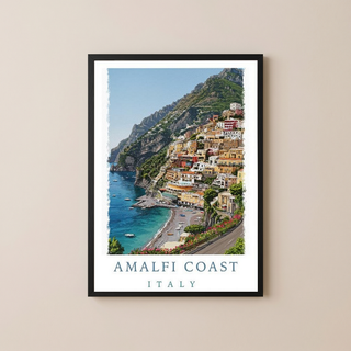 Amalfi Coast Italy Travel Poster — Positano Cliffside Village Print