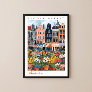 Amsterdam Flower Market Print — Canal Houses Tulip Cityscape Art