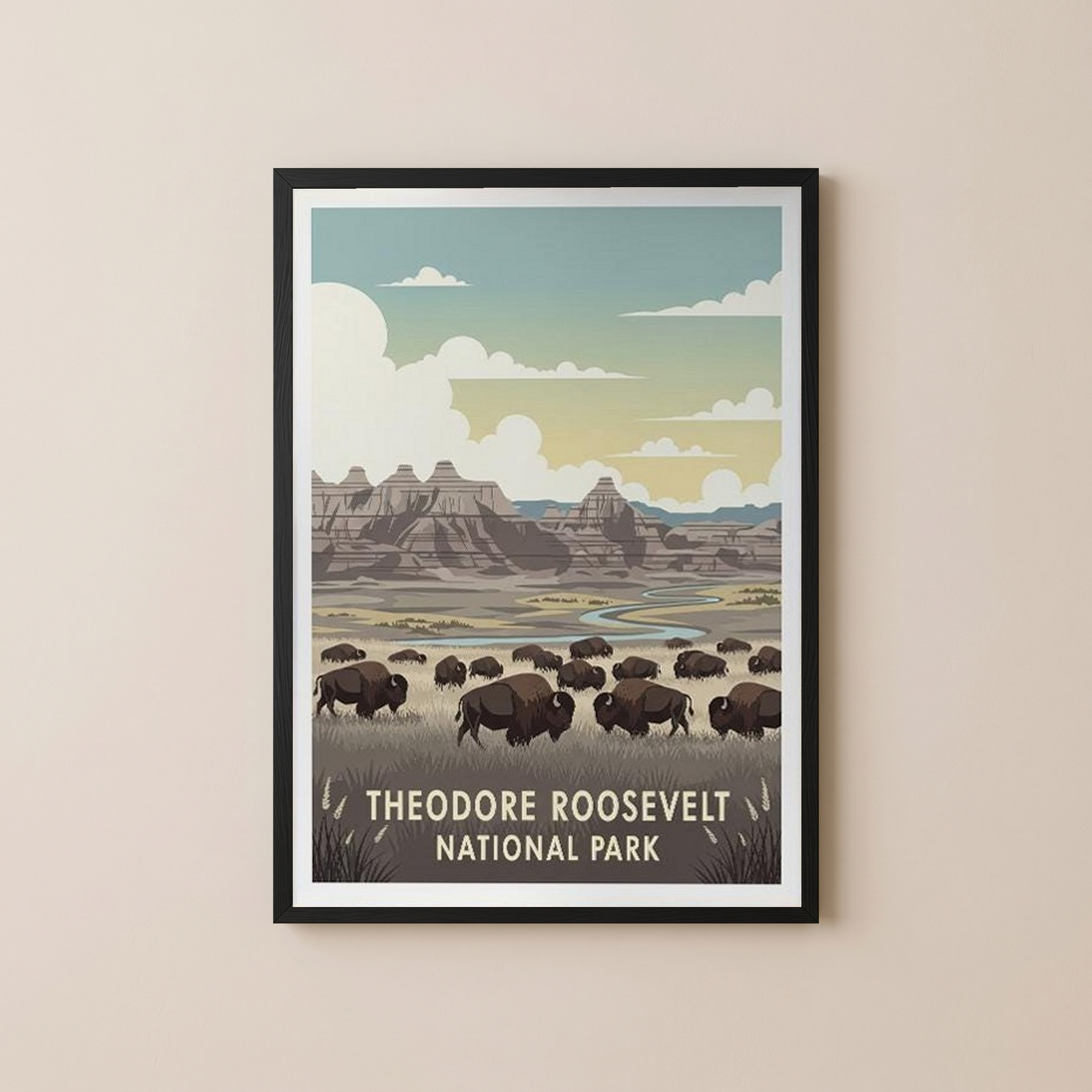 Theodore Roosevelt National Park Poster — Vintage Bison Badlands Art