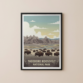 Theodore Roosevelt National Park Poster — Vintage Bison Badlands Art