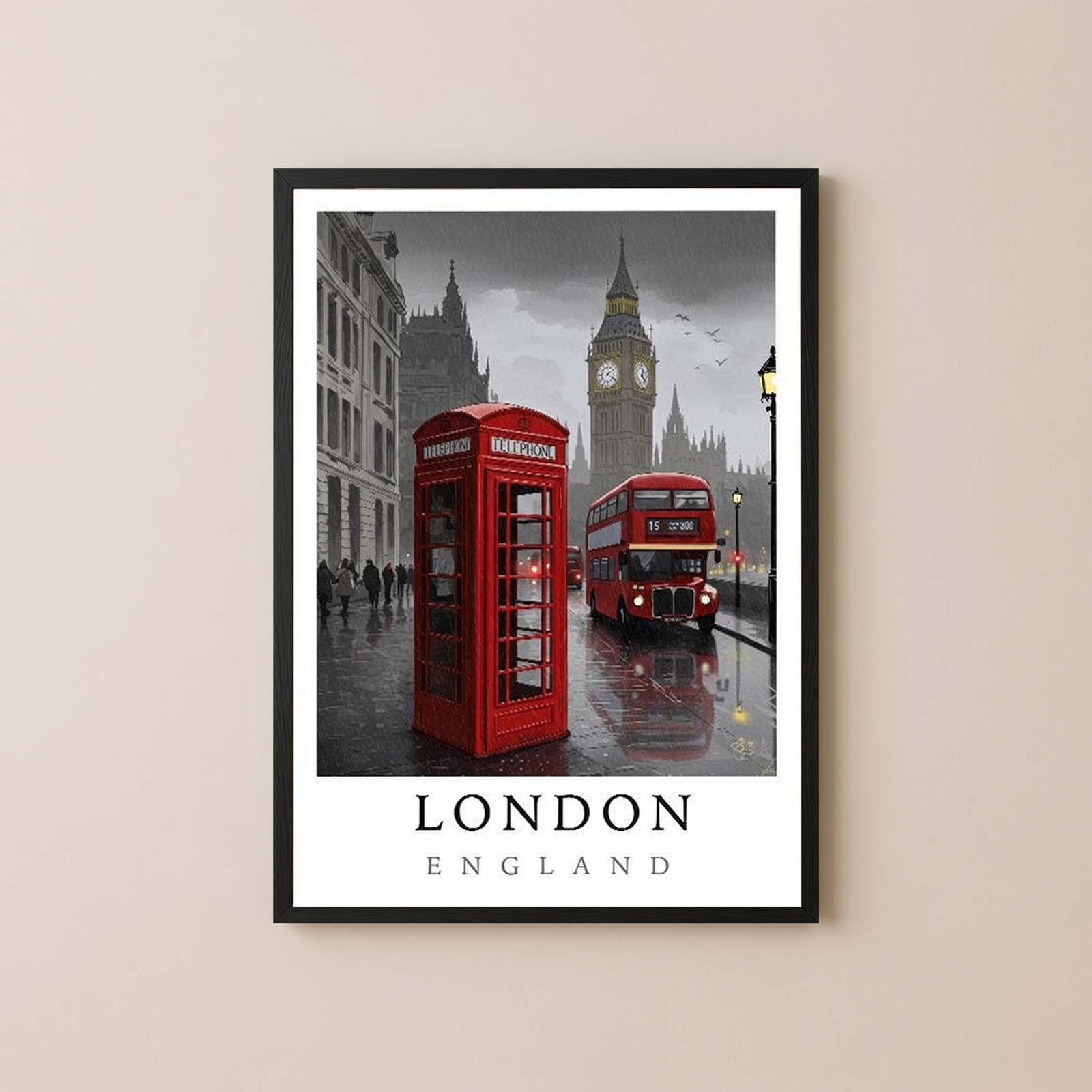 London Travel Poster — Big Ben Red Bus Telephone Box Iconic Print